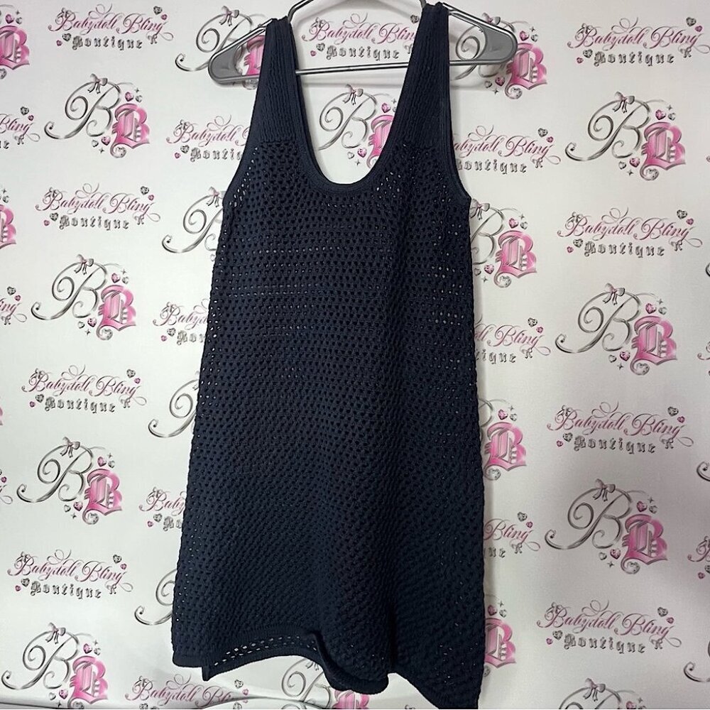 Black Crochet knit Sleeveless Dress tank style coverup beach swim summer dress
